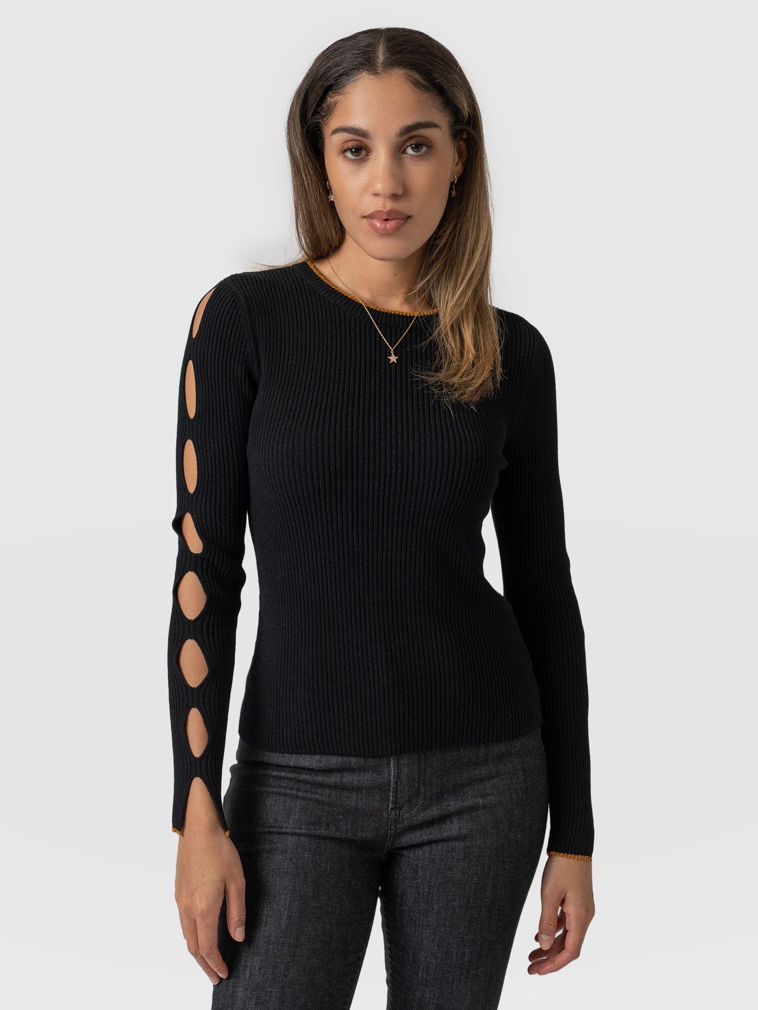 Luna Cut Out Sweater Black Lurex - Women's Jumpers | Saint + Sofia® EU